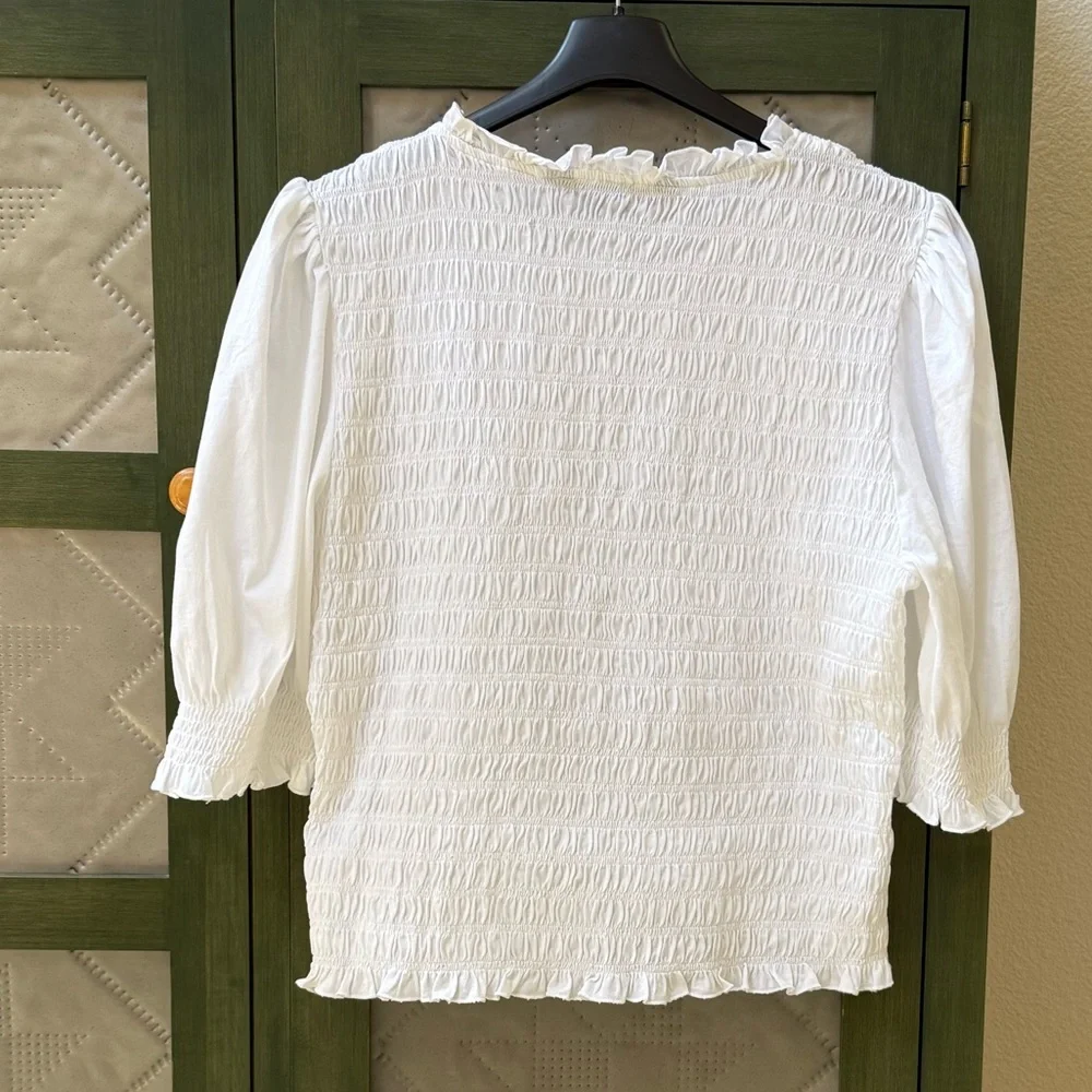 Veronica Beard Langston Smocked Top - Picture 3 of 7